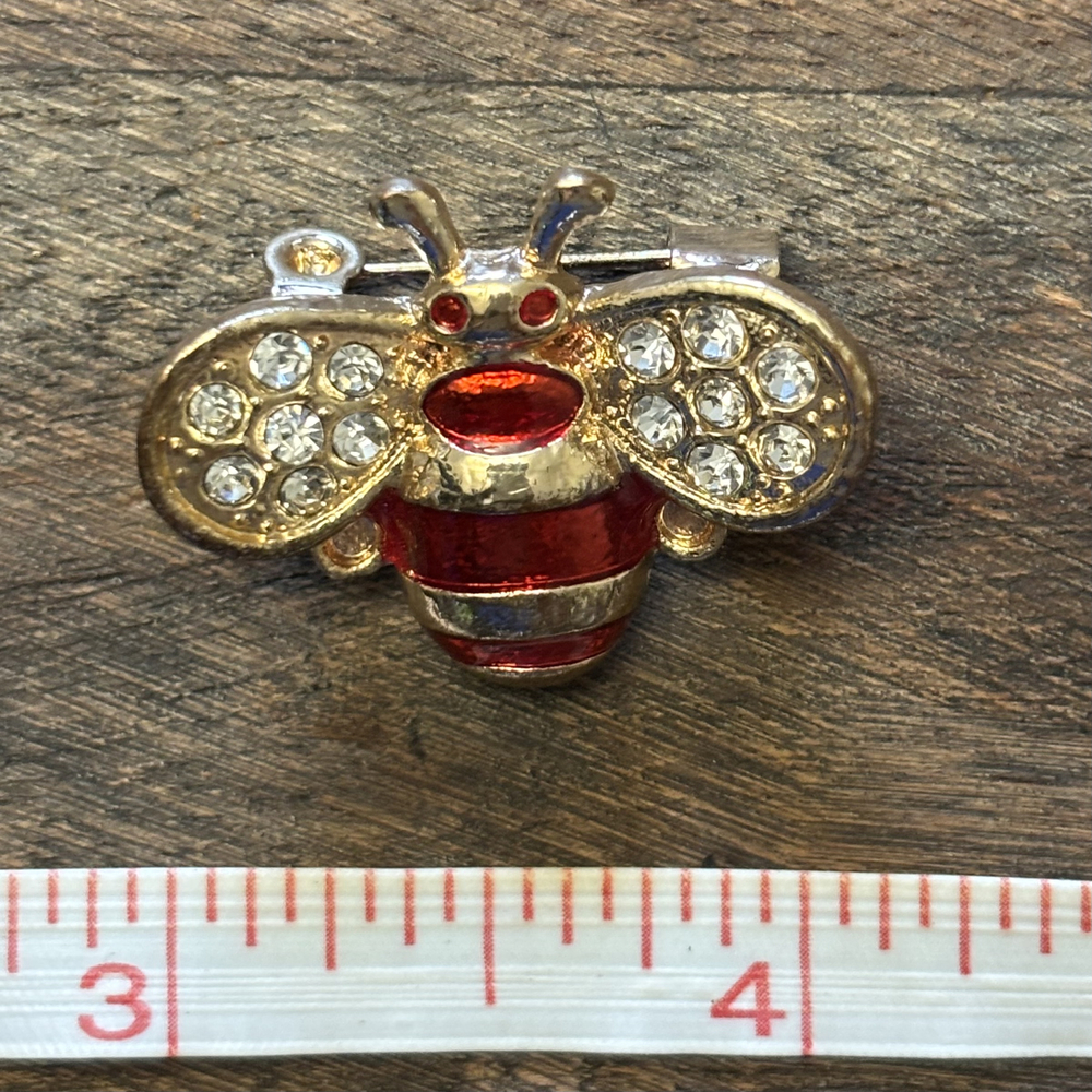 Faux Enamel Bumble Bee Faux Diamond Brooch Gold Tone